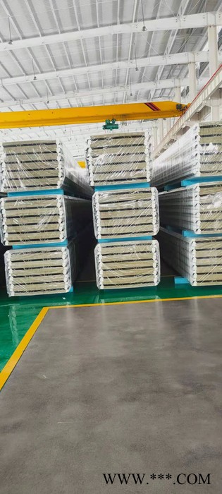 屋面瓦楞板外墻板隱釘式巖棉夾芯板橫鋪聚氨酯封邊巖棉板四企口